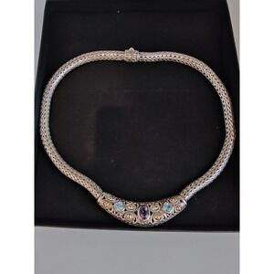 High-end Authentic Samuel Benham Silver 18k‎ gold gemstones necklace. 90 grams